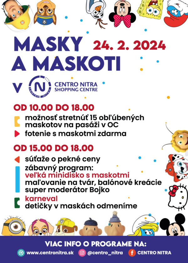 Masky a maskoti v Centro Nitra